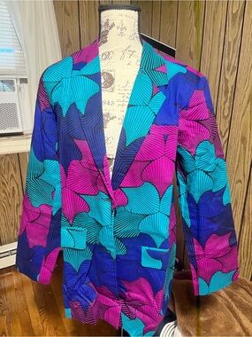 OFUURE Vibrant Floral-Print Blazer in Blue, Teal & Magenta